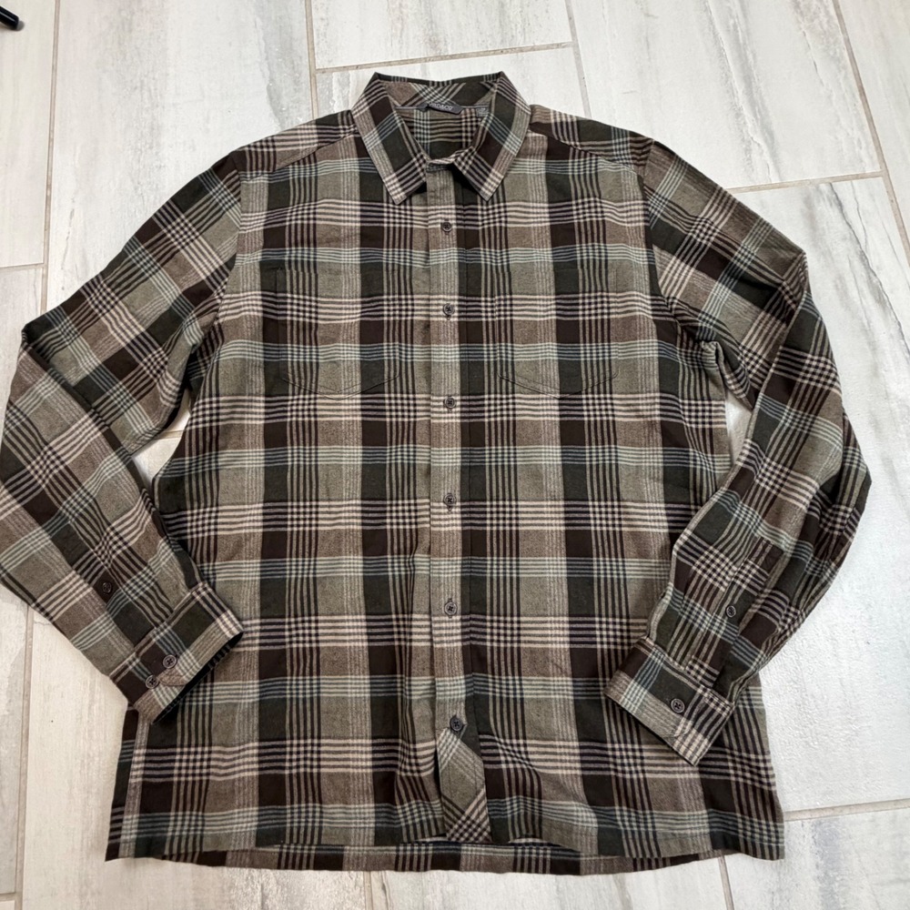 Toad&Co Flannagan Brown Green Plaid Organic Cotton Flannel Shirt Mens Medium‎
